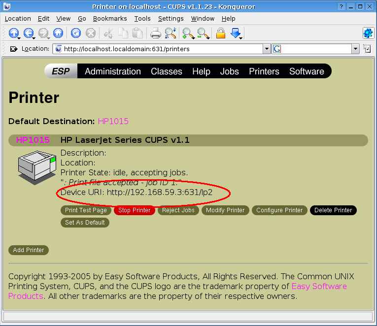 URI settings in Cups